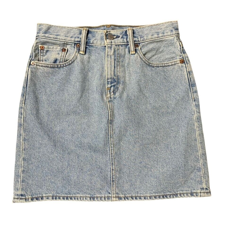 Levi's Sz 25 Skirt Blue Jean Denim A Line Ridged Flat Front Short‎ Mini Women's